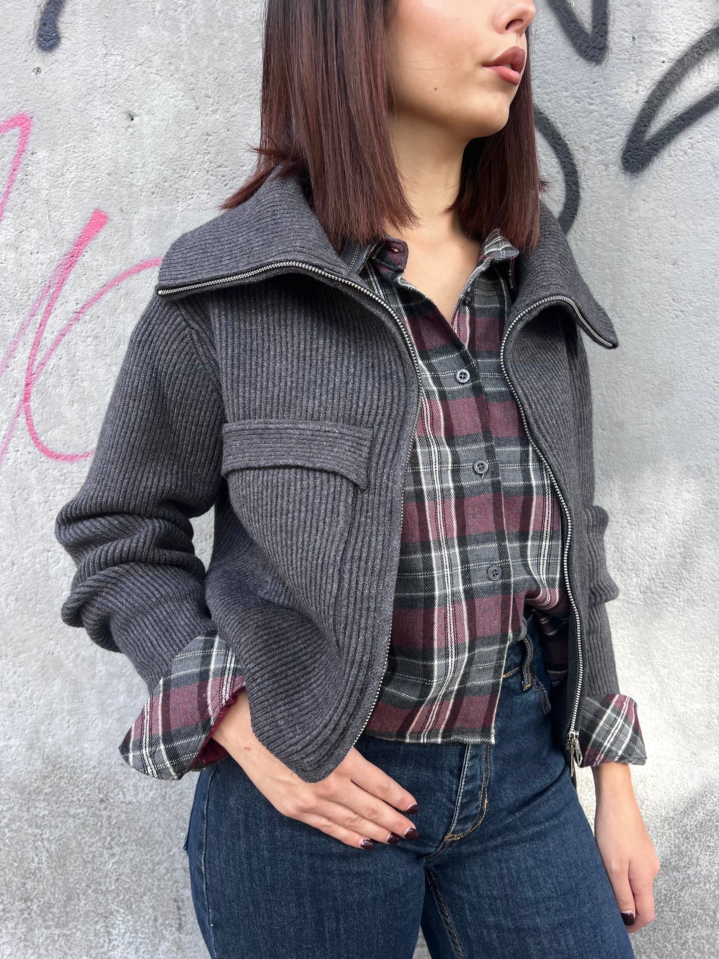 SUSY MIX CARDIGAN CERNIERA COLLO CRATERE IVANA ANTRACITE