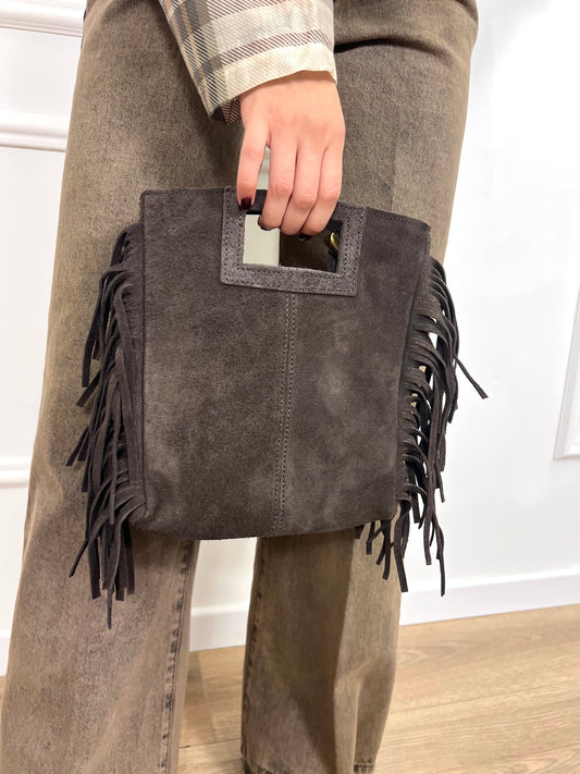 BORSA MINI SHOPPER IN CAMOSCIO CON FRANGE MORO