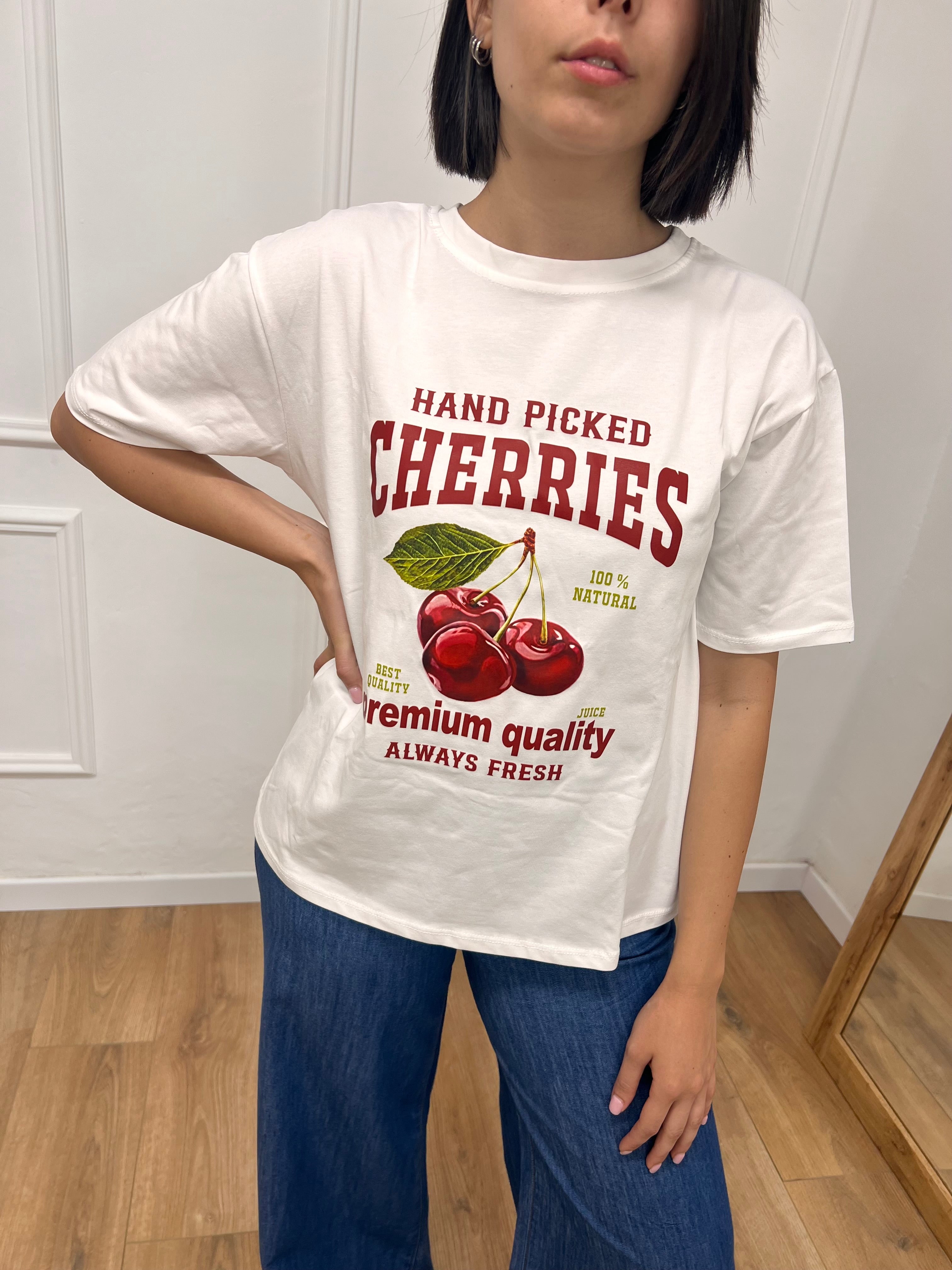 T-SHIRT GIRO M/C STAMPA CILIEGIE LATTE SUSY MIX