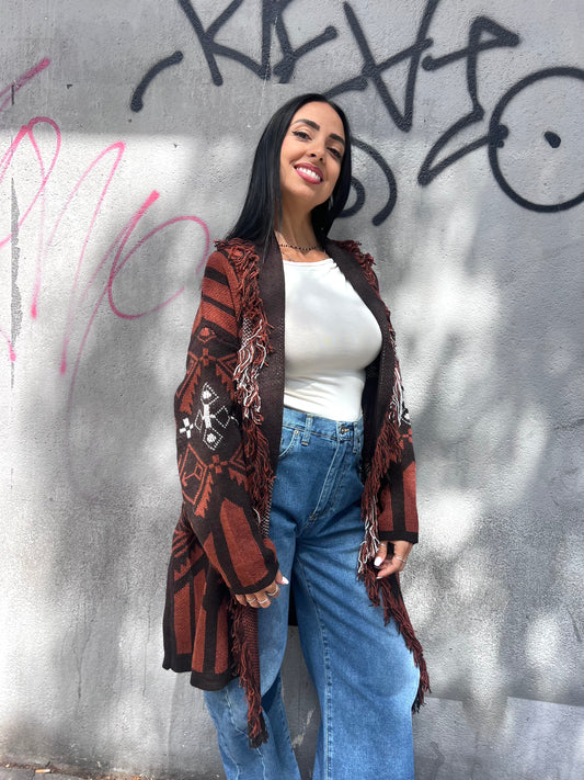 SUSY MIX CARDIGAN CABAN FANTASIA ETNICA FARAH RUGGINE