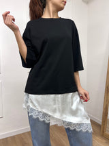 MAGLIA T-SHIRT OVER CON PIZZO SATIN MARIKA NERO SUSY MIX
