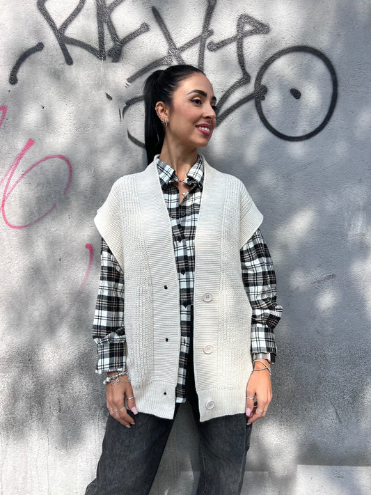 SUSY MIX GILET SCOLLO V BOTTONI YARY BURRO