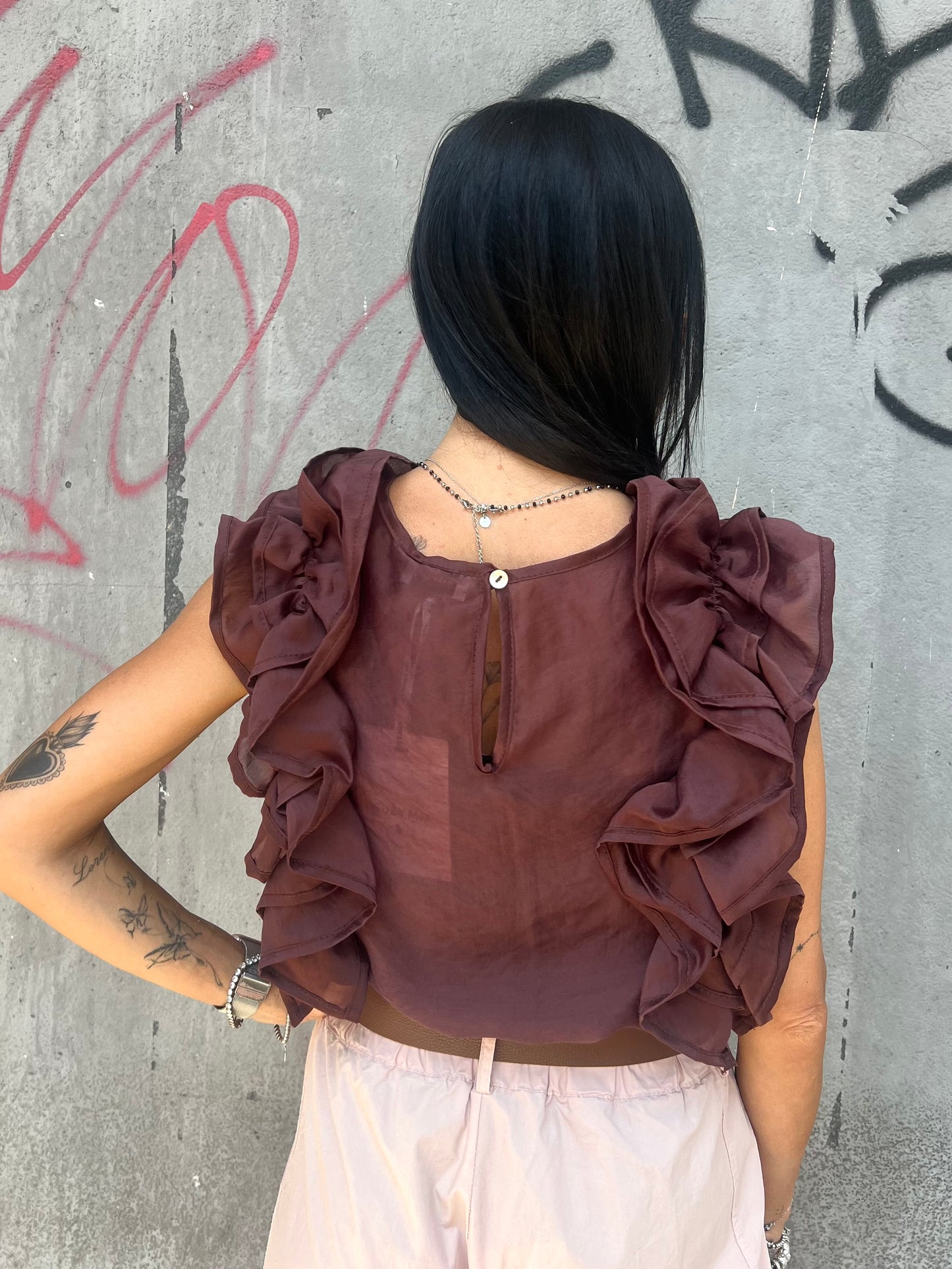 SUSY MIX BLUSA S/M ROUCHES EMANUELA CIOCCOLATO
