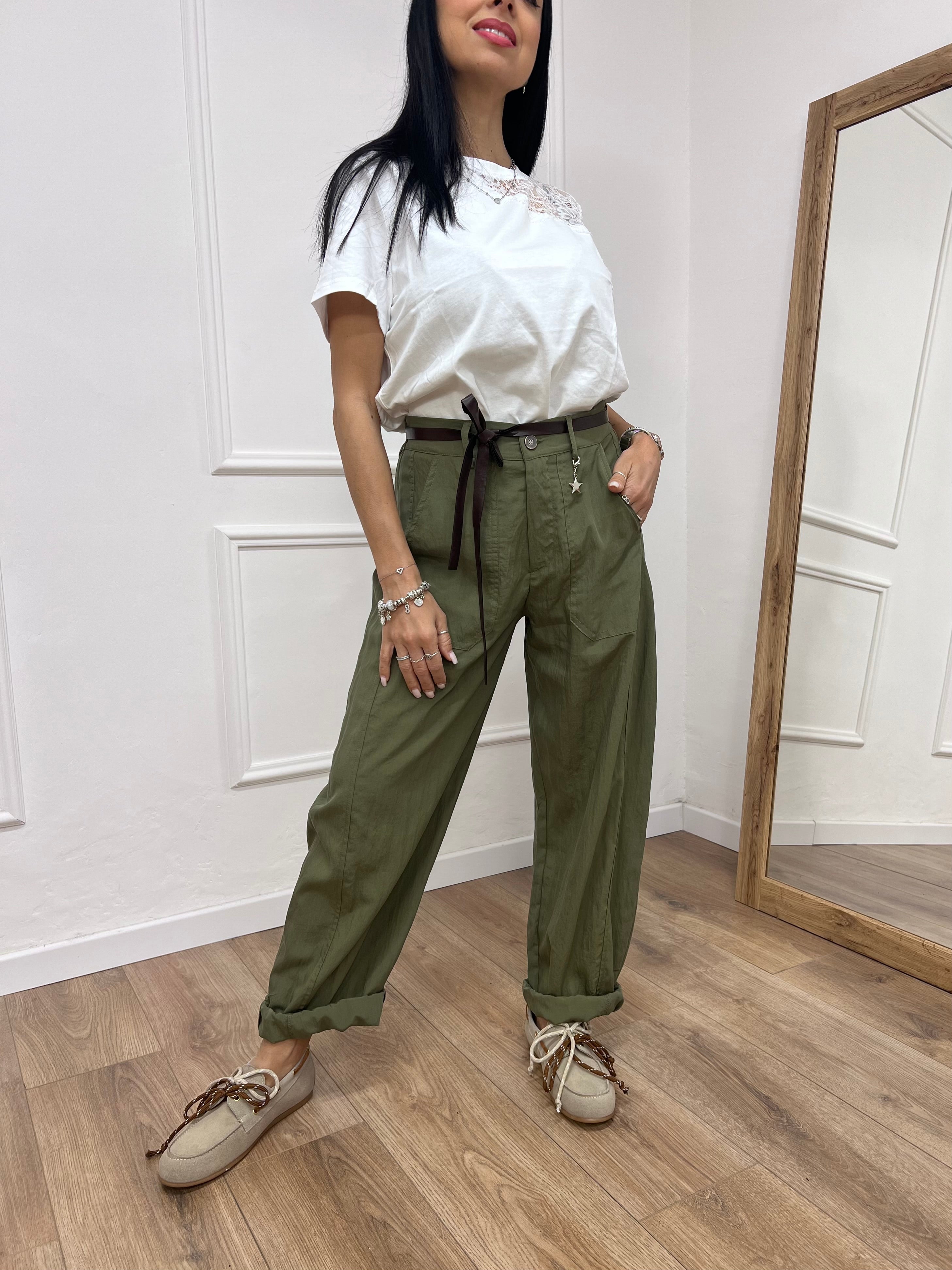 PANTALONE BALLON STELLINA CUPRO MILITARE SUSY MIX