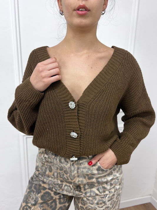 SUSY MIX CARDIGAN CROP FILO BOTTONI GIOIELLO MORENA MORO