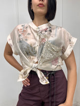 BLUSA BOTTONI TASCA PAILLETTES FIORI LINDA LATTE SUSY MIX