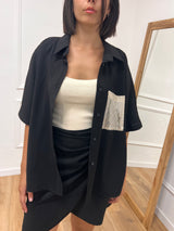 CAMICIA OVER M/C CUPRO TASCA PAILLETTES NERO SUSY MIX