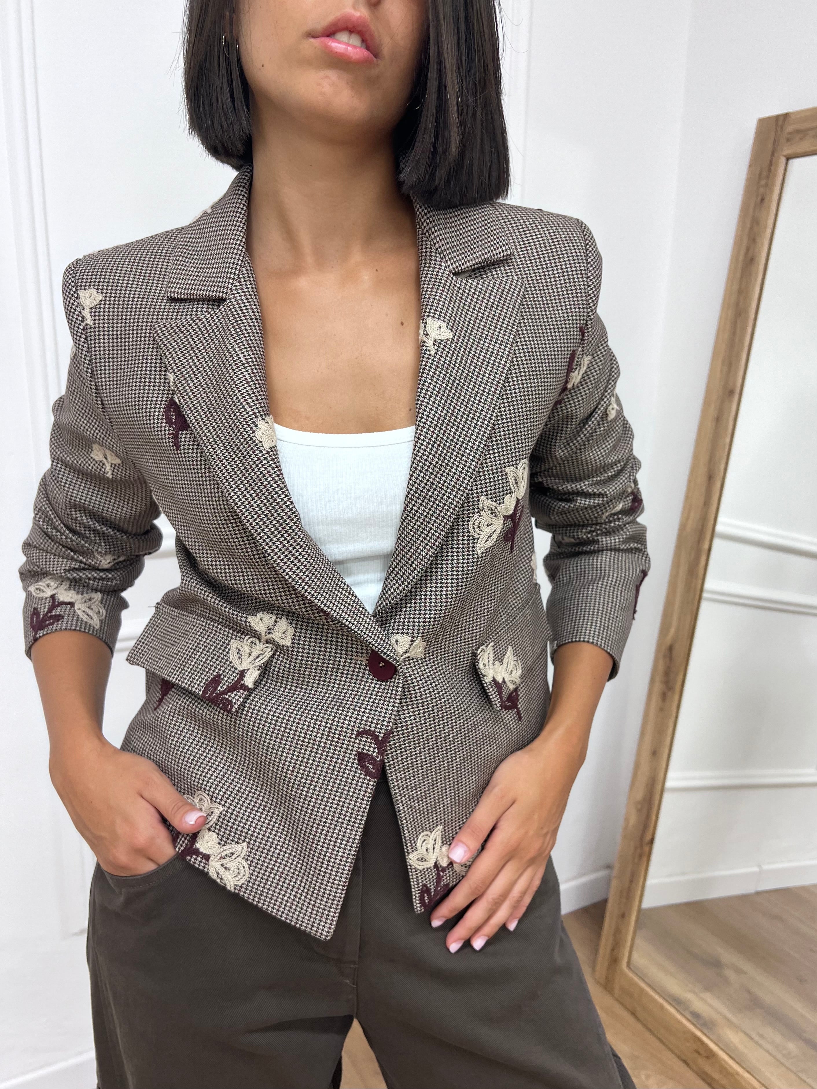 GIACCA CROP PEDY PULL RICAMI LILA VINO SISY MIX