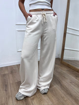 PANTALONE FELPA PALAZZO CON LACCIO SARA LATTE