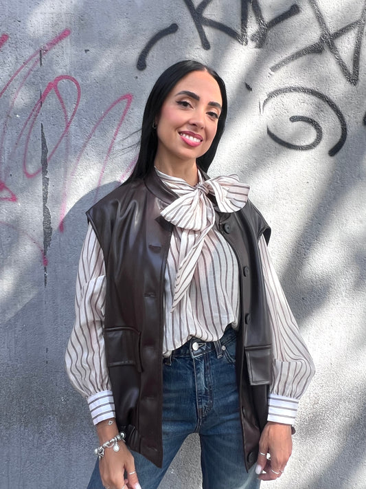 SUSY MIX BOMBER SMANICATO ECOPELLE ANAH CIOCCOLATO