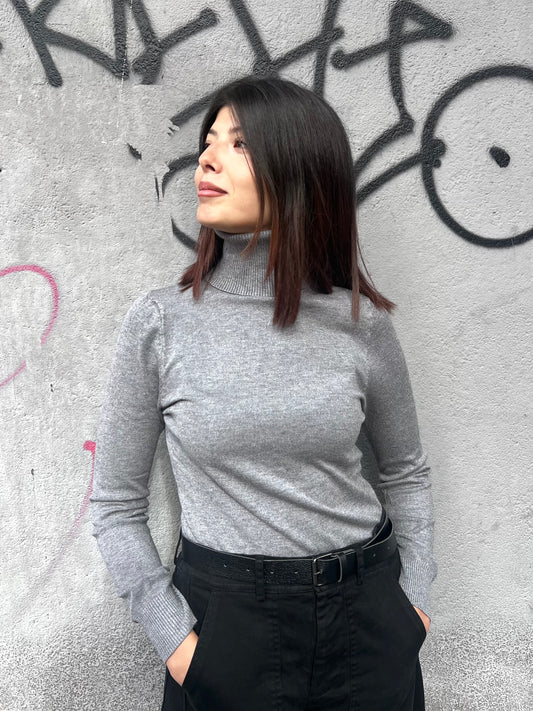 SUSY MIX MAGLIA BASIC COLLO ALTO CRIS GRIGIO