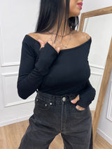 MAGLIA BASIC SCOLLO SHIFFER MANICOTTO NERO SUSY MIX