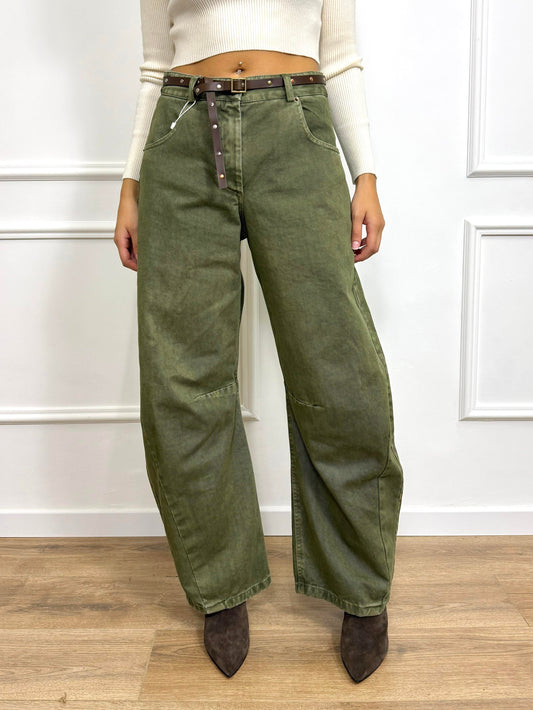MOTEL DENIM BARREL VITA ALTA CON CINTURINA JALE OLIVA