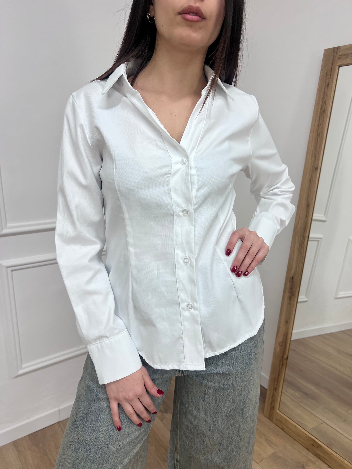 SUSY MIX CAMICIA SCOLLO V BOTTONI OXFORD BIANCO