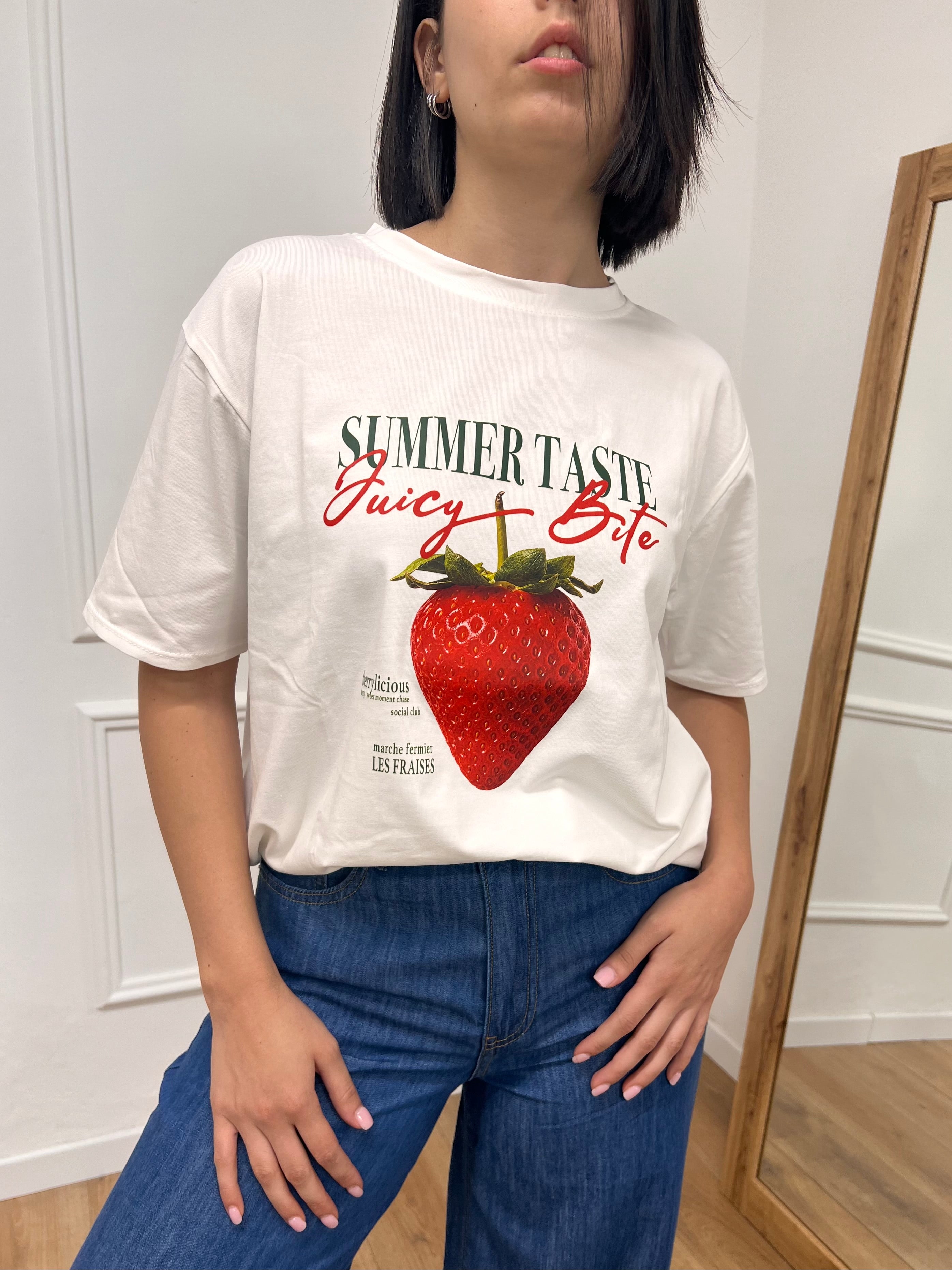 T-SHIRT GIRO M/C STAMPA FRAGOLA LATTE SUSY MIX