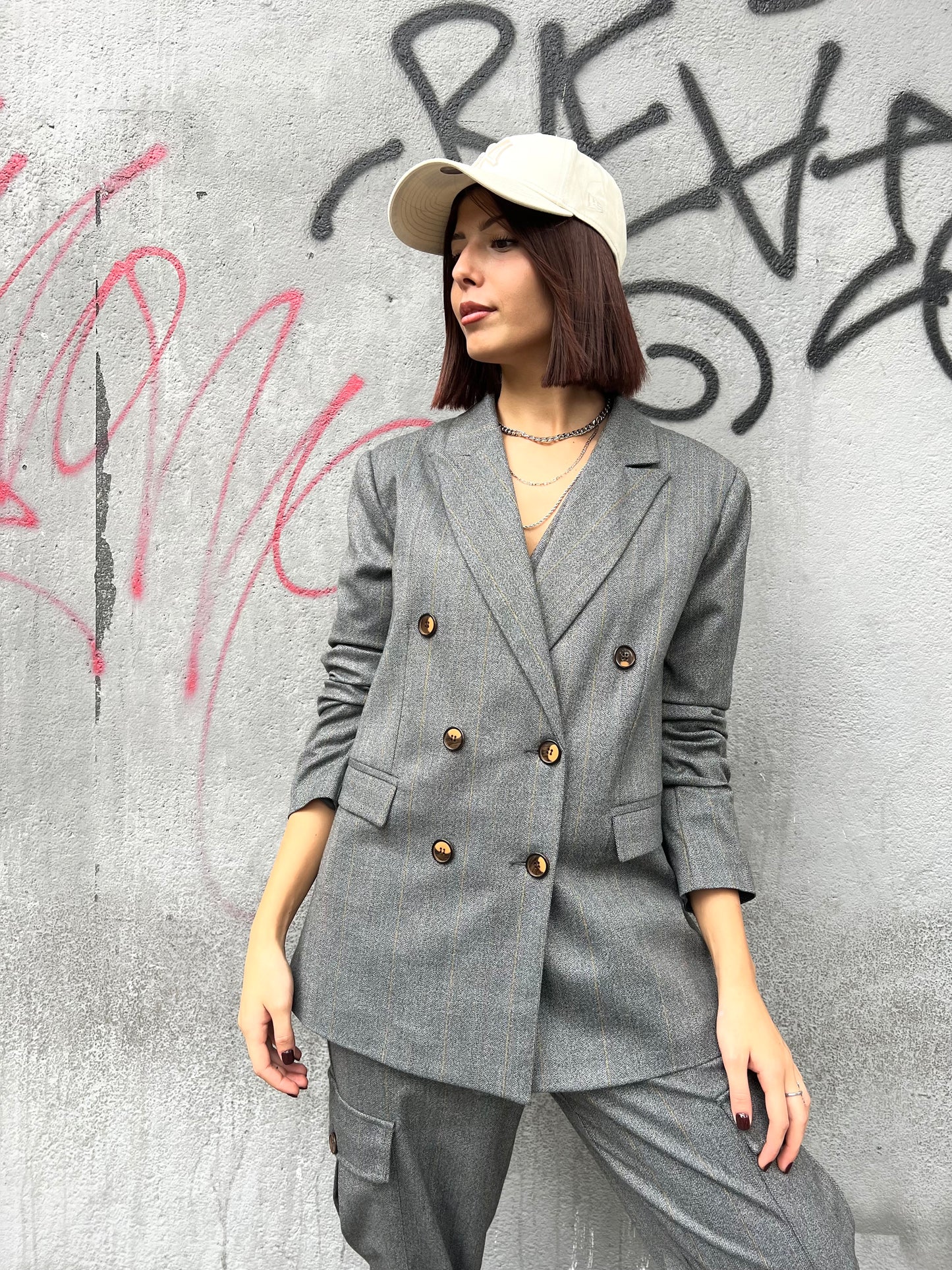 SUSY MIX BLAZER DOPPIOPETTO GESSATO DENISE GRIGIO