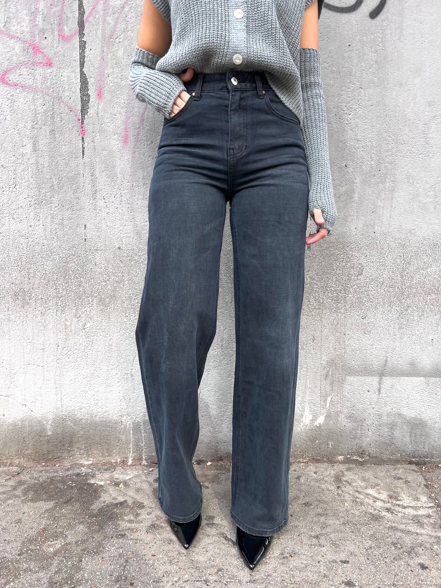 DENIM VITA ALTA FULL LENGHT NERO