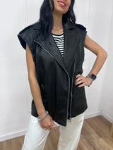 GILET ECOPELLE CERNIERA AMBRA NERO SUSY MIX
