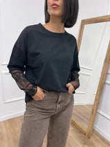 T-SHIRT MANICA PIZZO IOLANDA NERO SUSY MIX