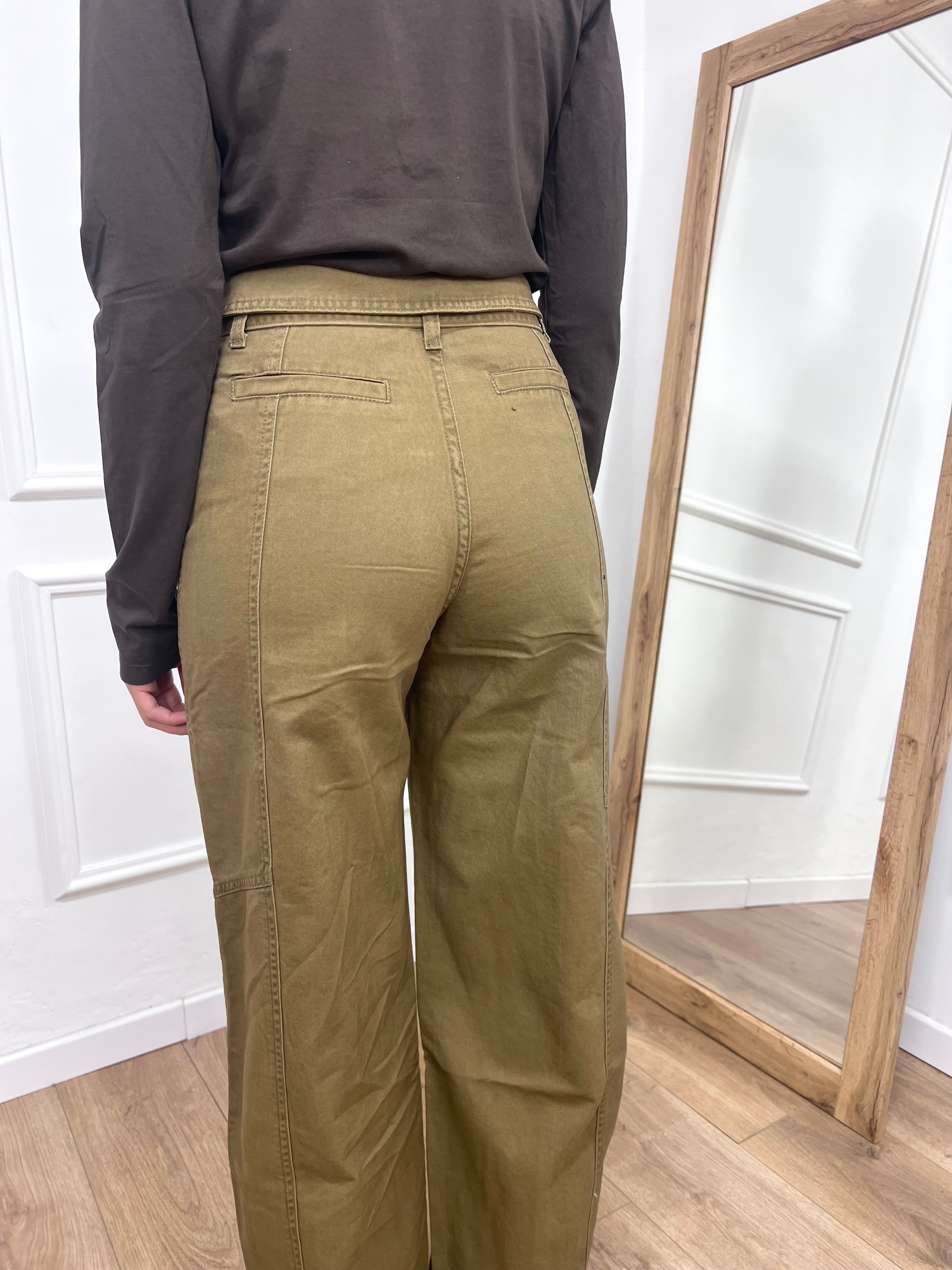 PANTALONE VITA ALTA CON FUSCIACCA AYLIN KAKI