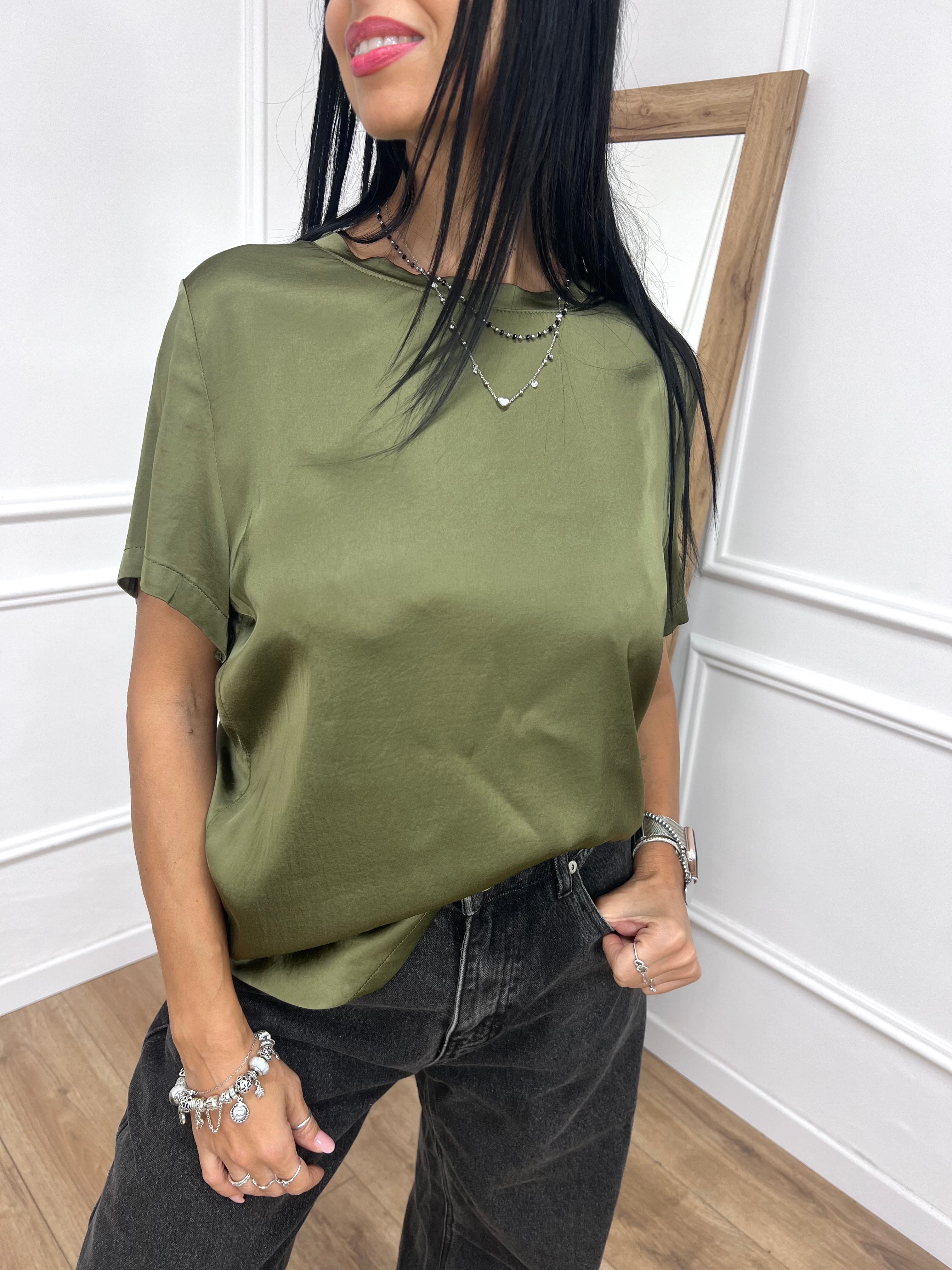 T-SHIRT GIRO M/C SATIN MONICA MILITARE