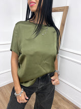T-SHIRT GIRO M/C SATIN MONICA MILITARE