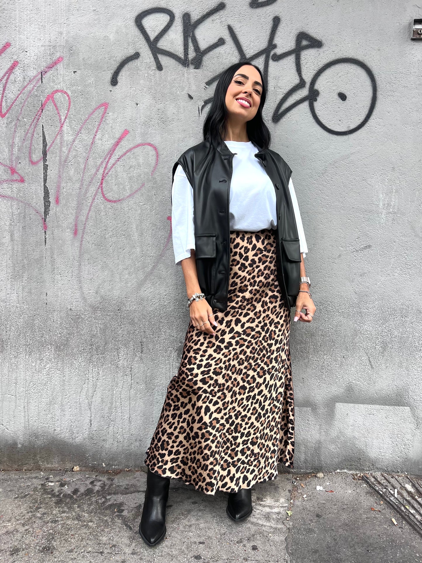 SUSY MIX GONNA LUNGA SATIN MACULATA NERO