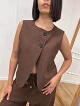 GILET DUE BOTTONI ALTI SILVIA CAFFÈ SUSY MIX