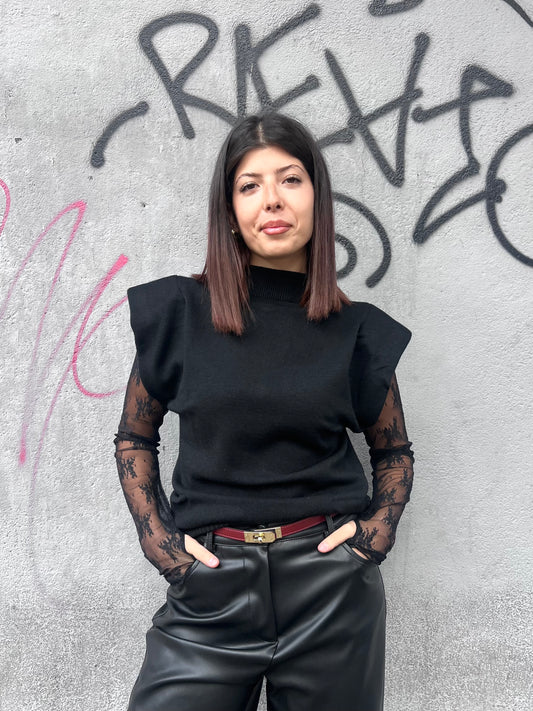 SUSY MIX GILET LUPETTO SPALLINE MORIS NERO