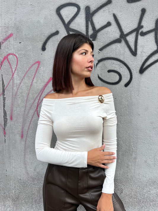 SUSY MIX MAGLIA BARCA CON APPLICAZIONE SORAYA BURRO