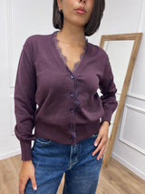 CARDIGAN SCOLLO V PROFILO PIZZO IDA VINO SUSY MIX