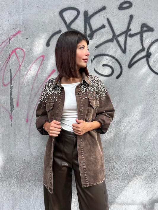 SUSY MIX CAMICIONE DENIM STONE WASH STRASS BENNY MORO