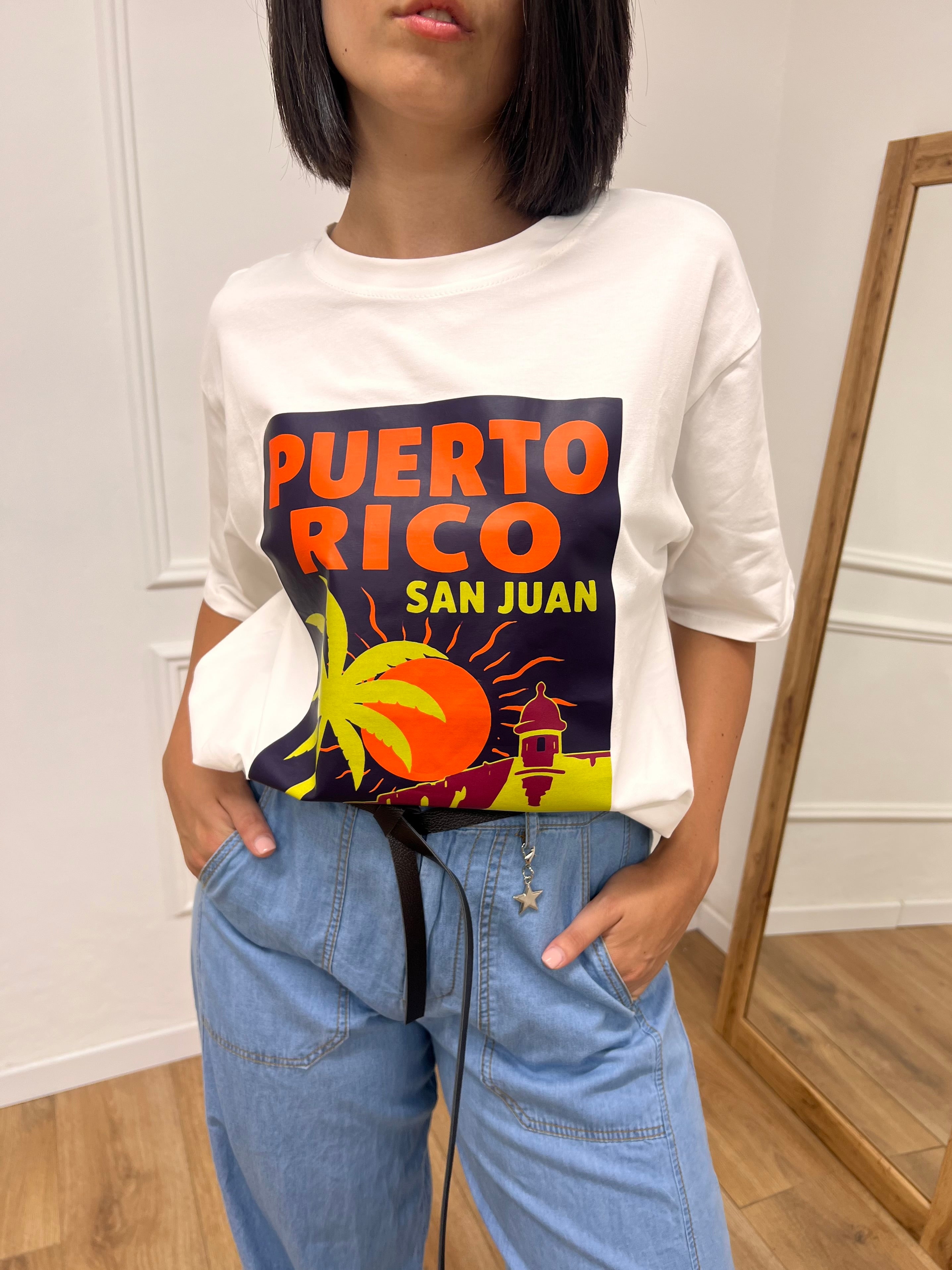 T-SHIRT LUNGA OVER STAMPA PUERTO RICO BIANCO SUSY MIX