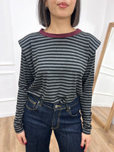 MAGLIA SPALLINE RIGATA COLLO CONTRASTO NERO SUSY MIX