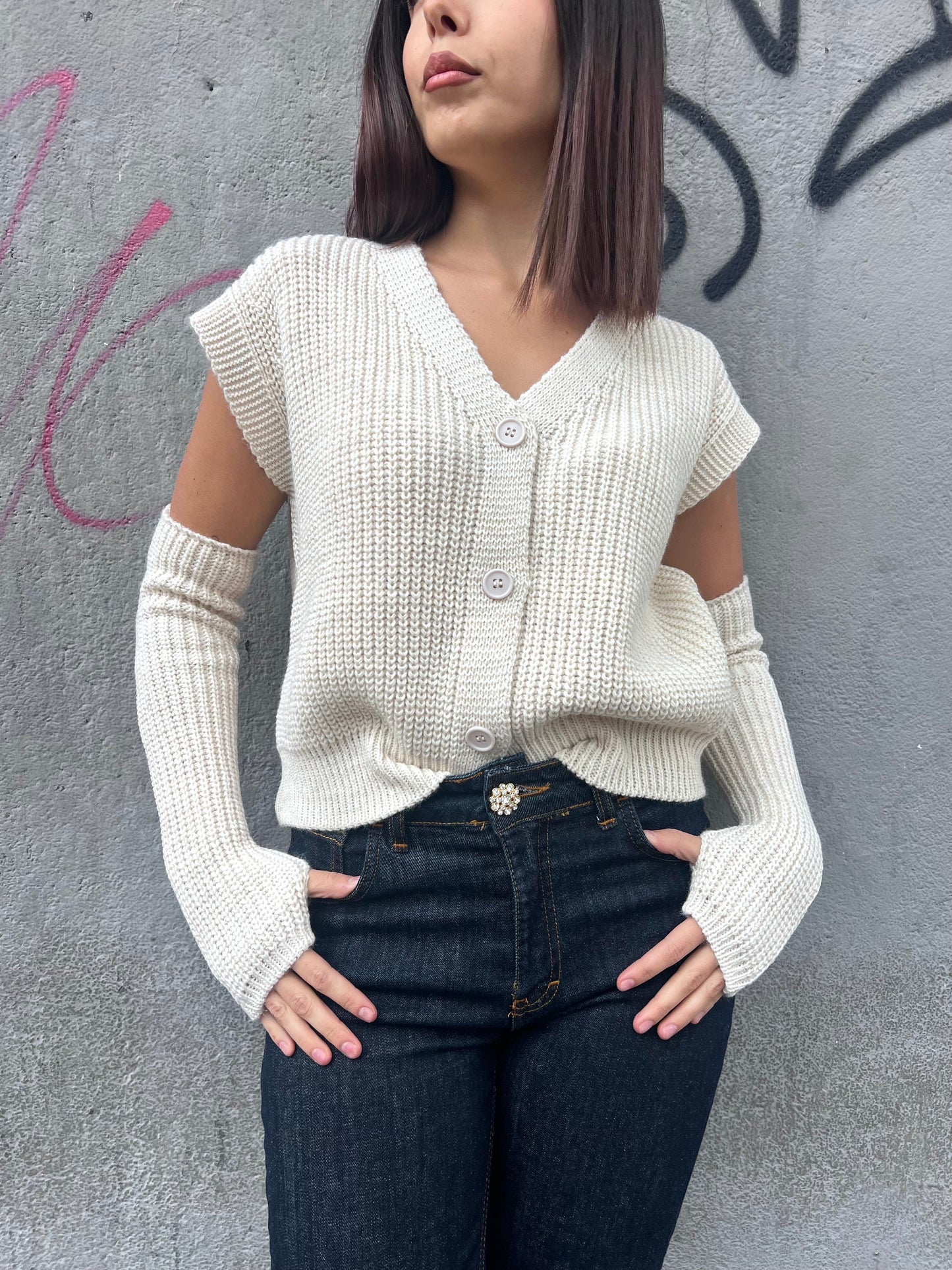 SUSY MIX GILET BOTTONI CON MANICOTTI BRIDGET BURRO