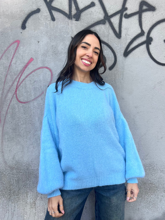 SUSY MIX MAGLIA OVER MOHAIR MANICA PALLONCINO  MIA CIELO