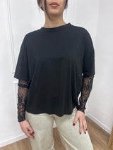 T-SHIRT MANICA PIZZO IOLANDA NERO SUSY MIX