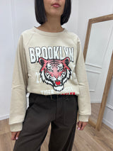FELPA GIROCOLLO TIGER “BROOKLYN” AVORIO SUSY MIX