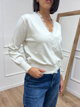 CARDIGAN SCOLLO V PROFILO PIZZO IDA BURRO SUSY MIX