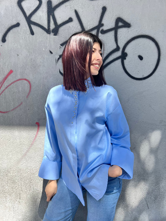 SUSY MIX CAMICIA OVETTO STRASS COLLO ENIS CIELO