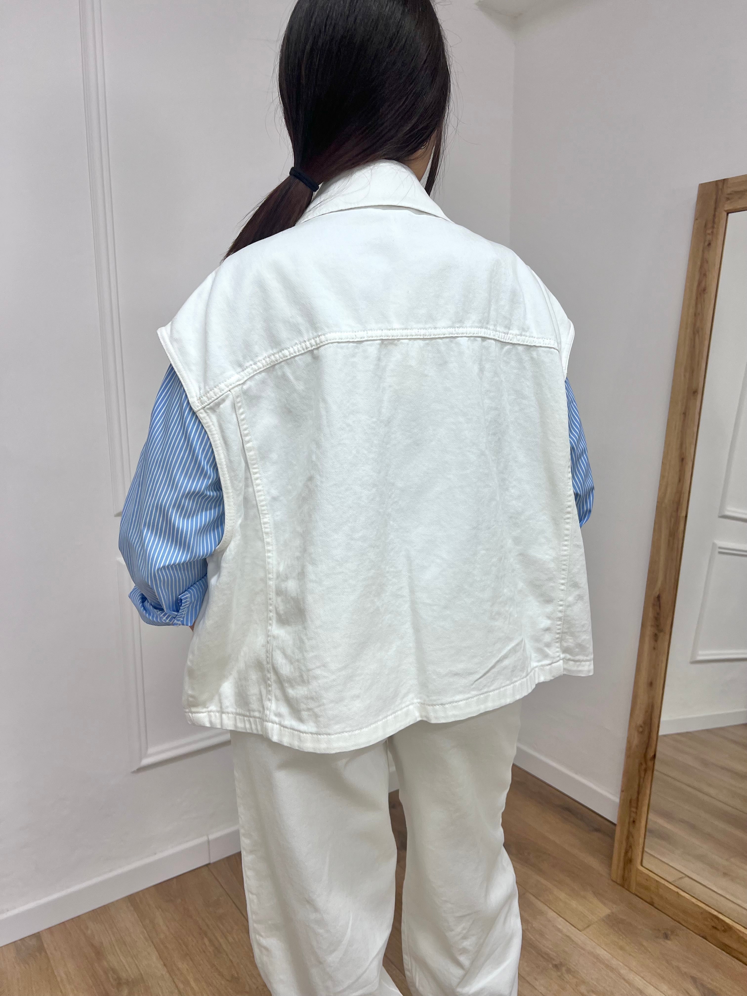 GILET OVER TELA DENIM CAMY BIANCO