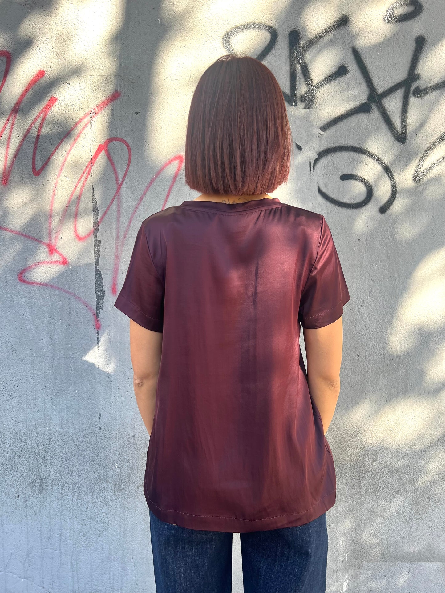 T-SHIRT SATIN MEZZA MANICA ANNA BURGUNDY