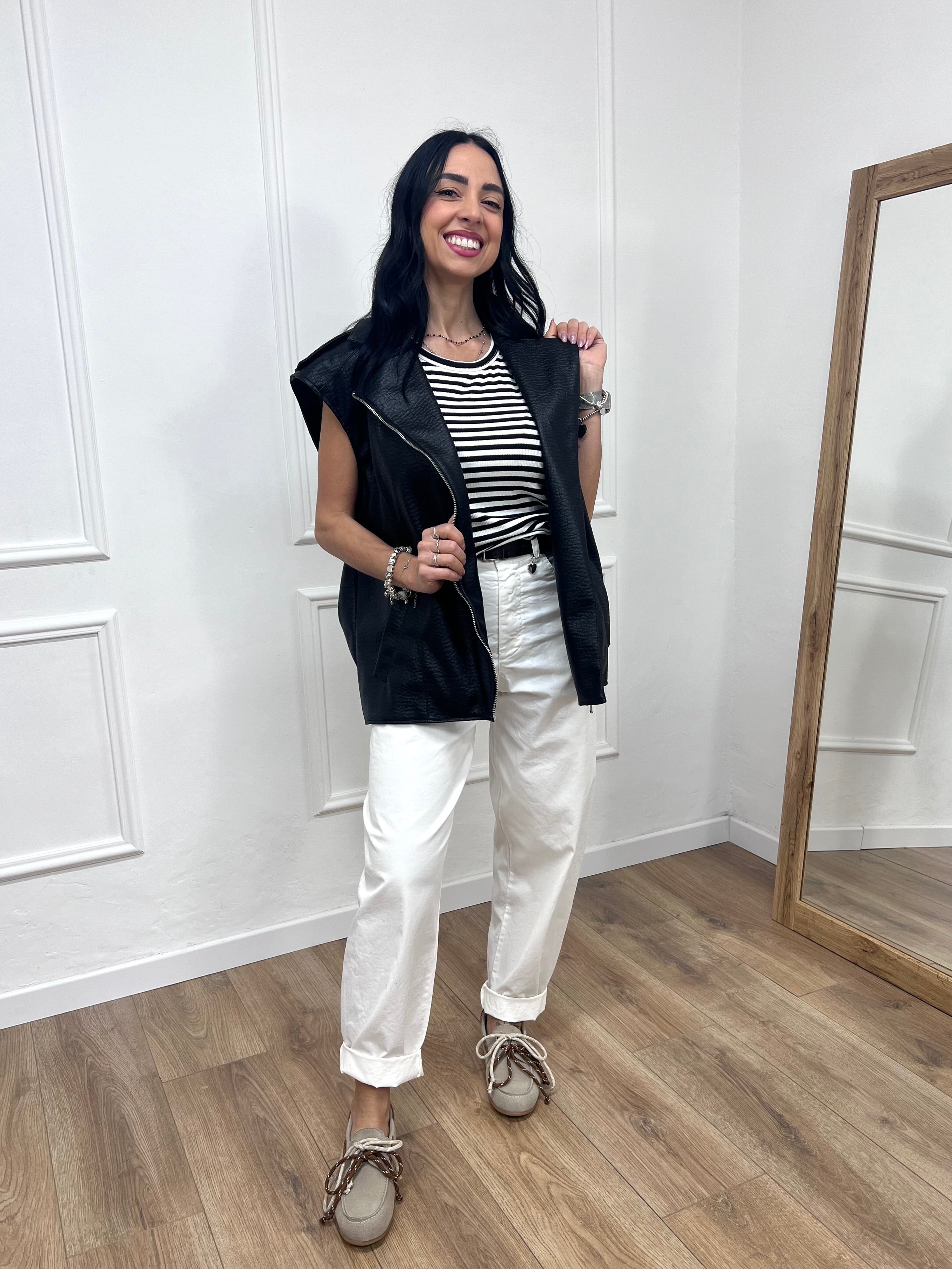 GILET ECOPELLE CERNIERA AMBRA NERO SUSY MIX