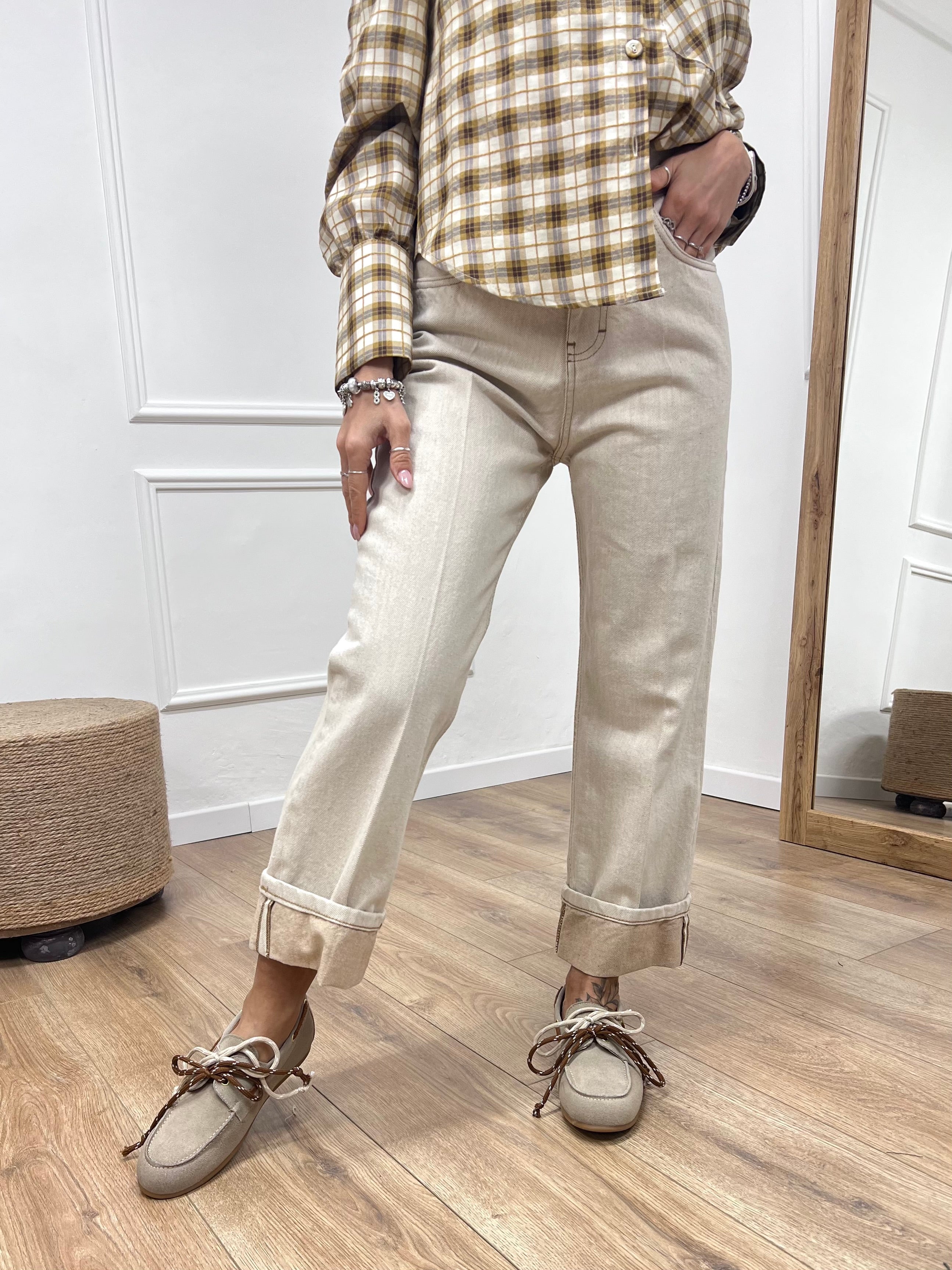 PANTALONE TELA DENIM RISVOLTO BURRO SUSY MIX