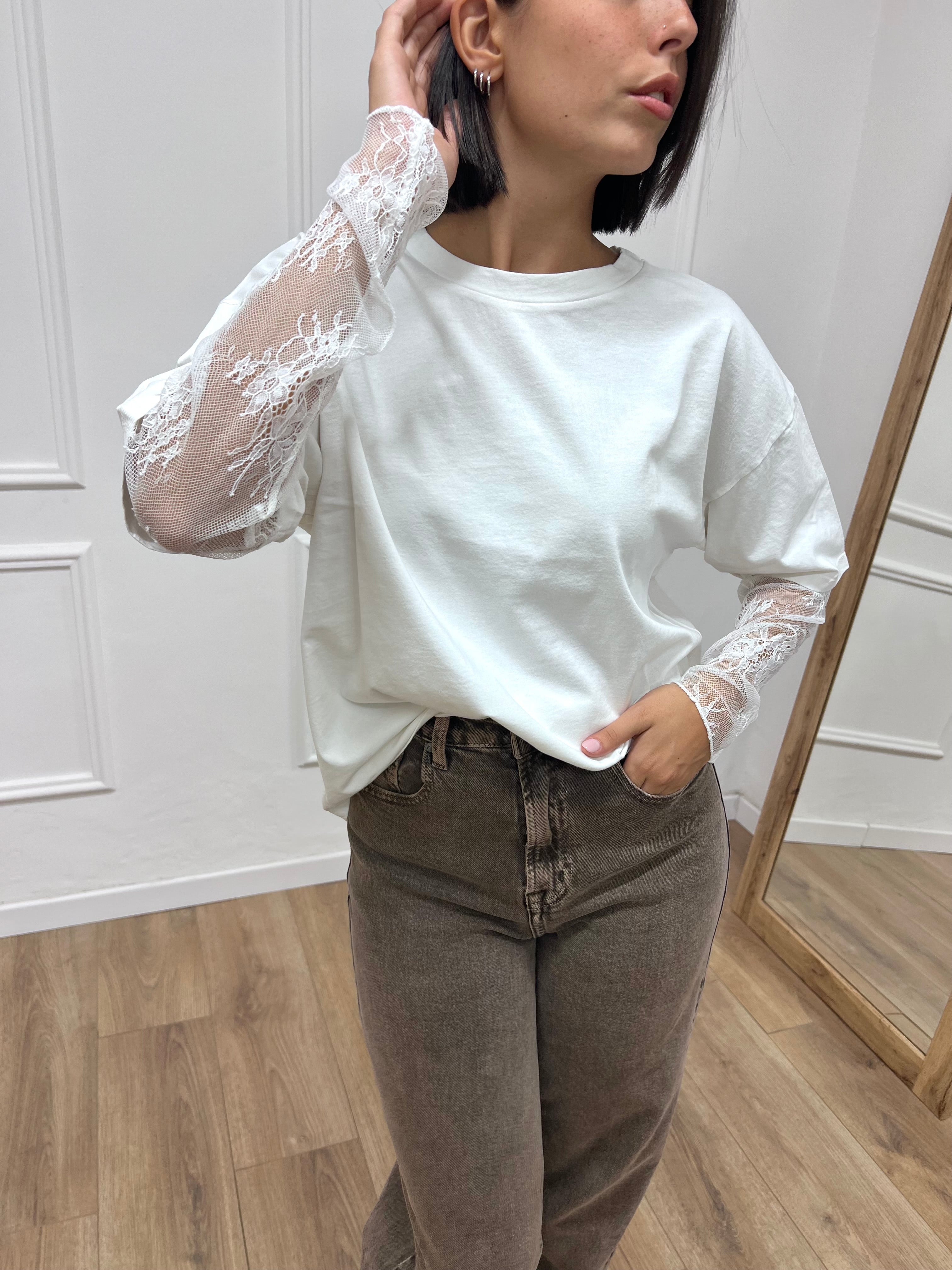 T-SHIRT MANICA PIZZO IOLANDA LATTE SUSY MIX