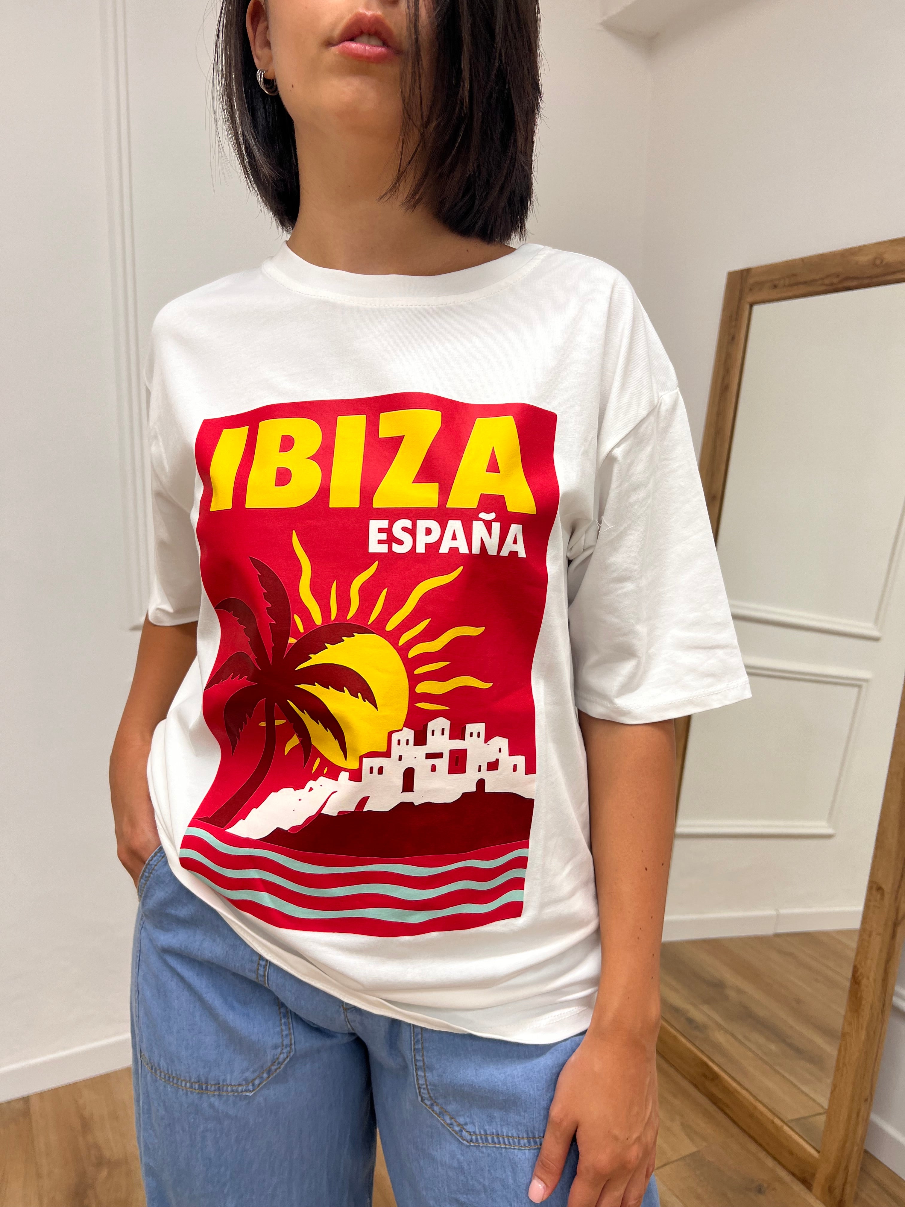 T-SHIRT LUNGA OVER STAMPA IBIZA BIANCO SUSY MIX