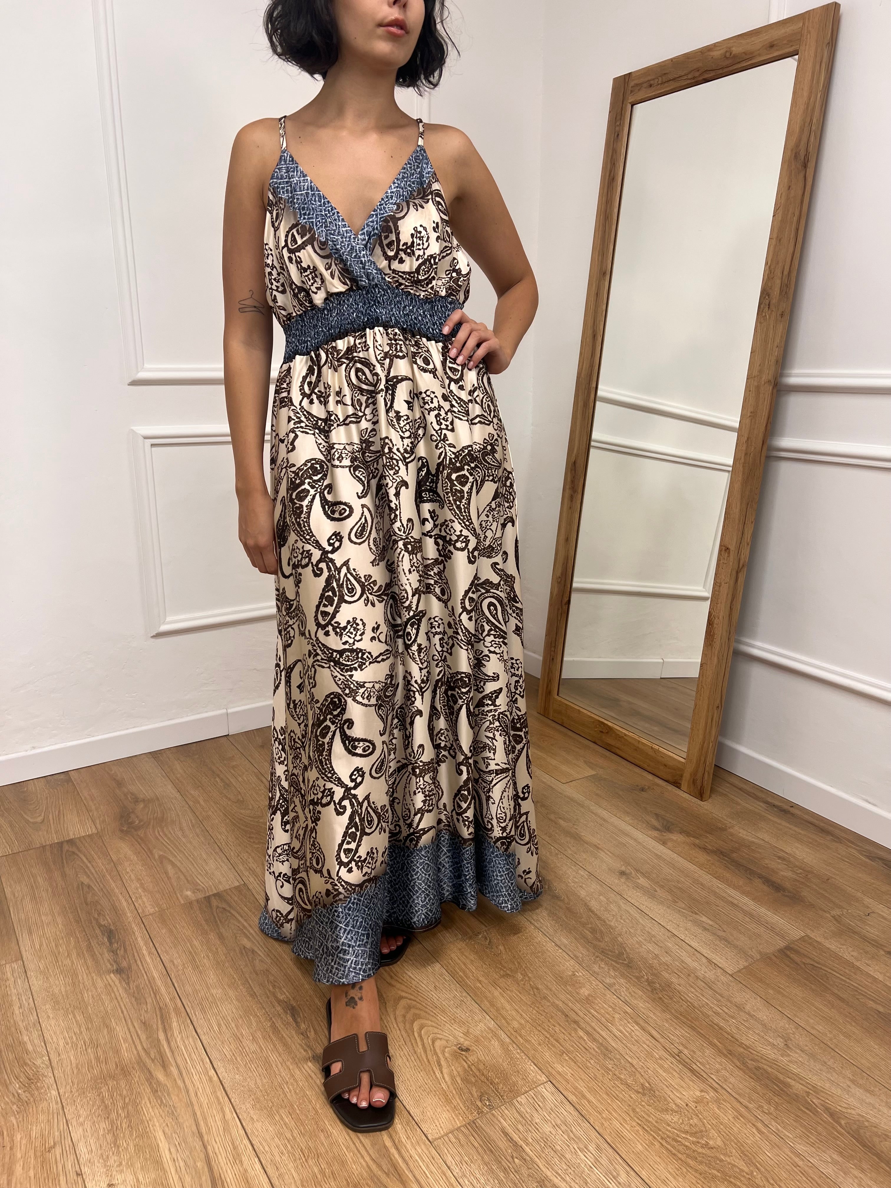 ABITO LUNGO SCOLLO SATIN FANTASIA MORO SUSY MIX