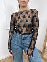 MAGLIA PIZZO MANICOTTI ROBERTA NERO SUSY MIX