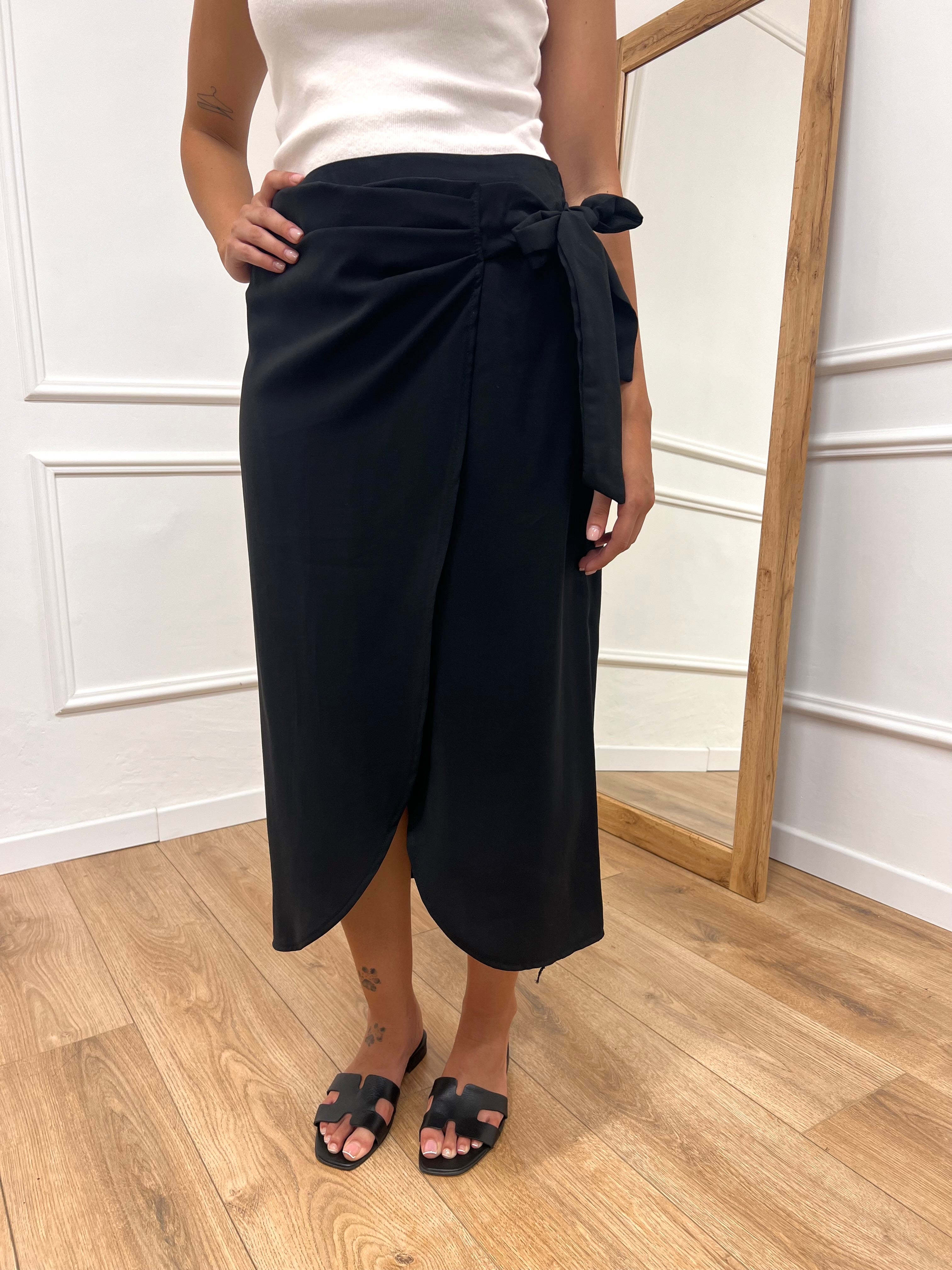 GONNA PAREO MIDI IN CUPRO   FIOCCO LATO NERO SUSY MIX