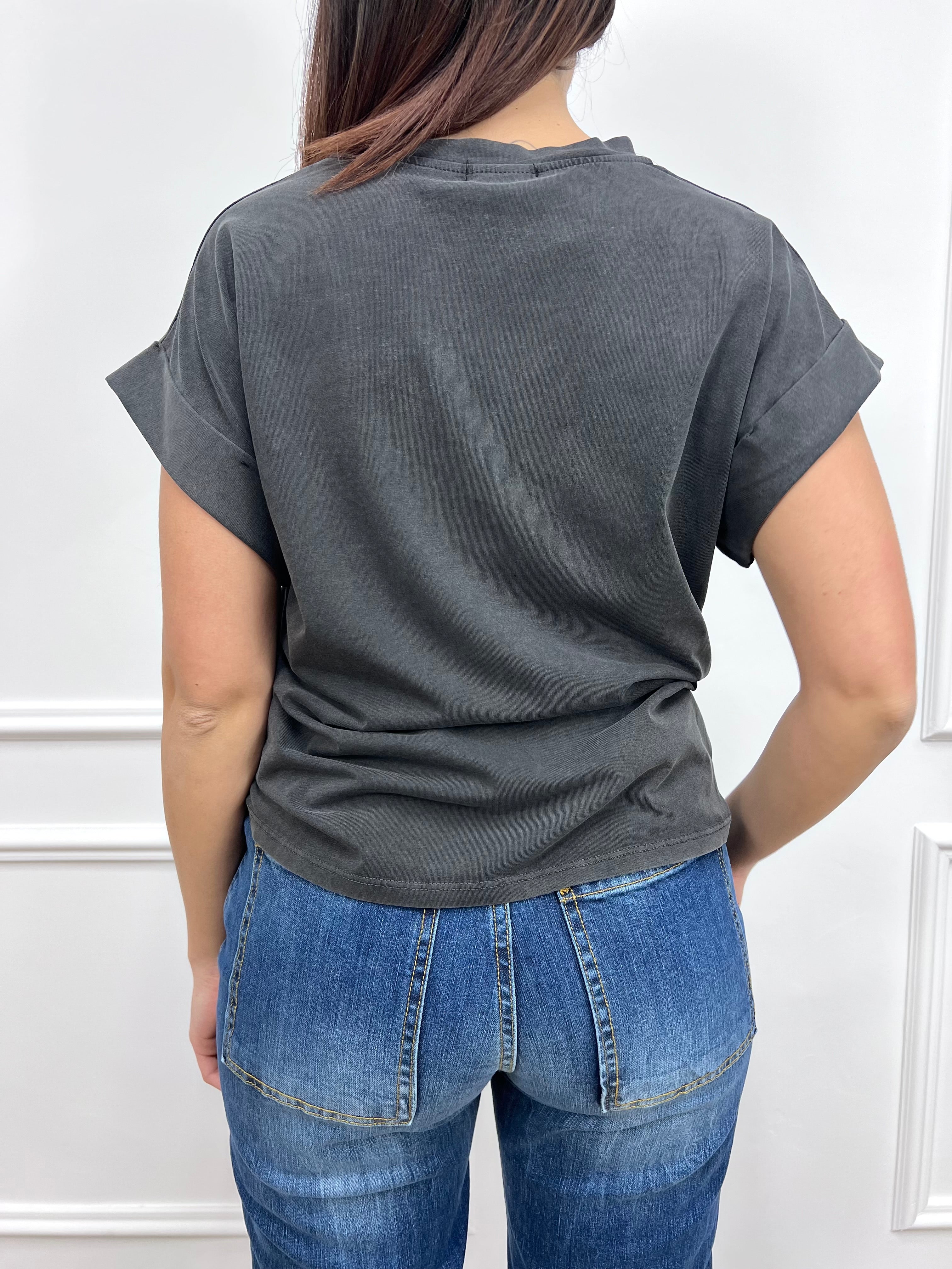 T-SHIRT WASHED STAMPA CHERRY GRAFITE SUSY MIX